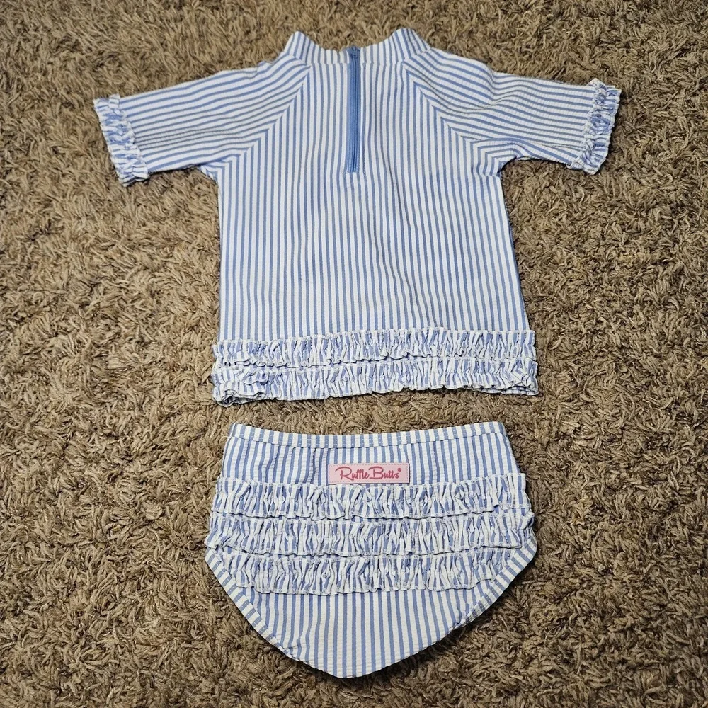 Ruffle Butts Girls Two-piece 2pc Swimsuit Seersucker Stripes Size 18-24 Months